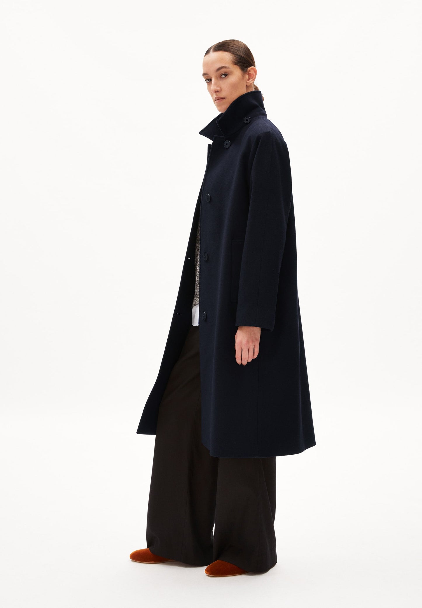 Manteau long en laine recyclée | marine "vaanoise wool - night sky"
