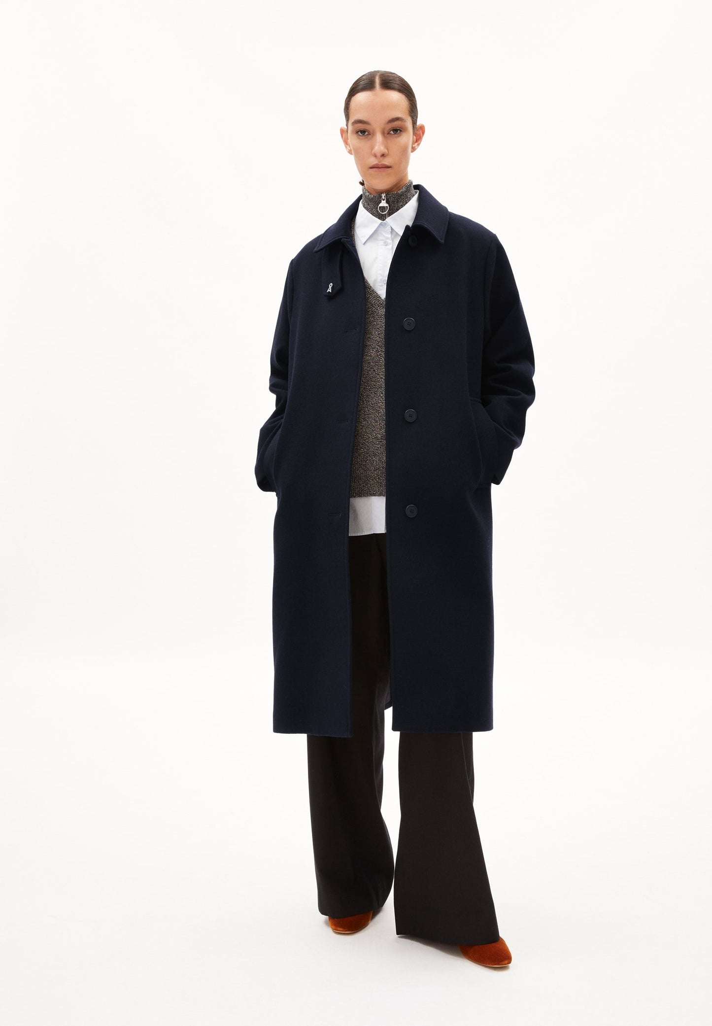 Manteau long en laine recyclée | marine "vaanoise wool - night sky"