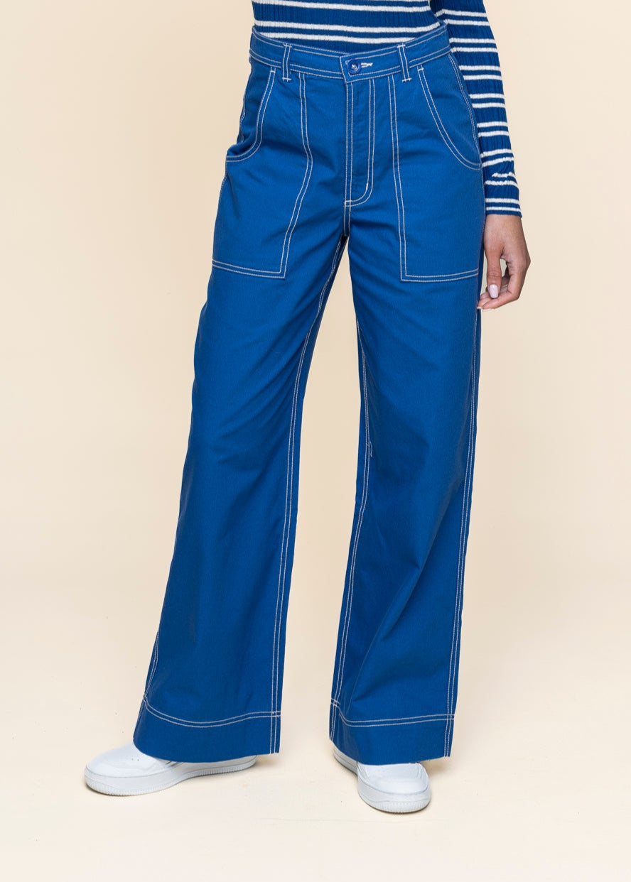 Pantalon ample en coton bio | bleu "workwear pants vara canvas surf blue - surf the web"