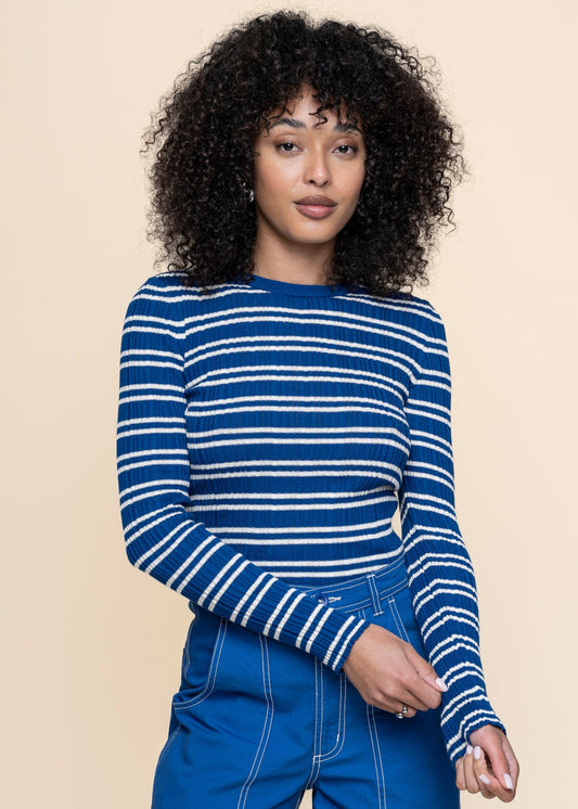 Sous-pull côtelé en coton biologique | bleu 'alaania - lapis blue-oatmilk'