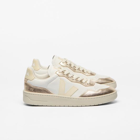 Baskets en cuir | blanc doré "v-90 - white calcaire platine"