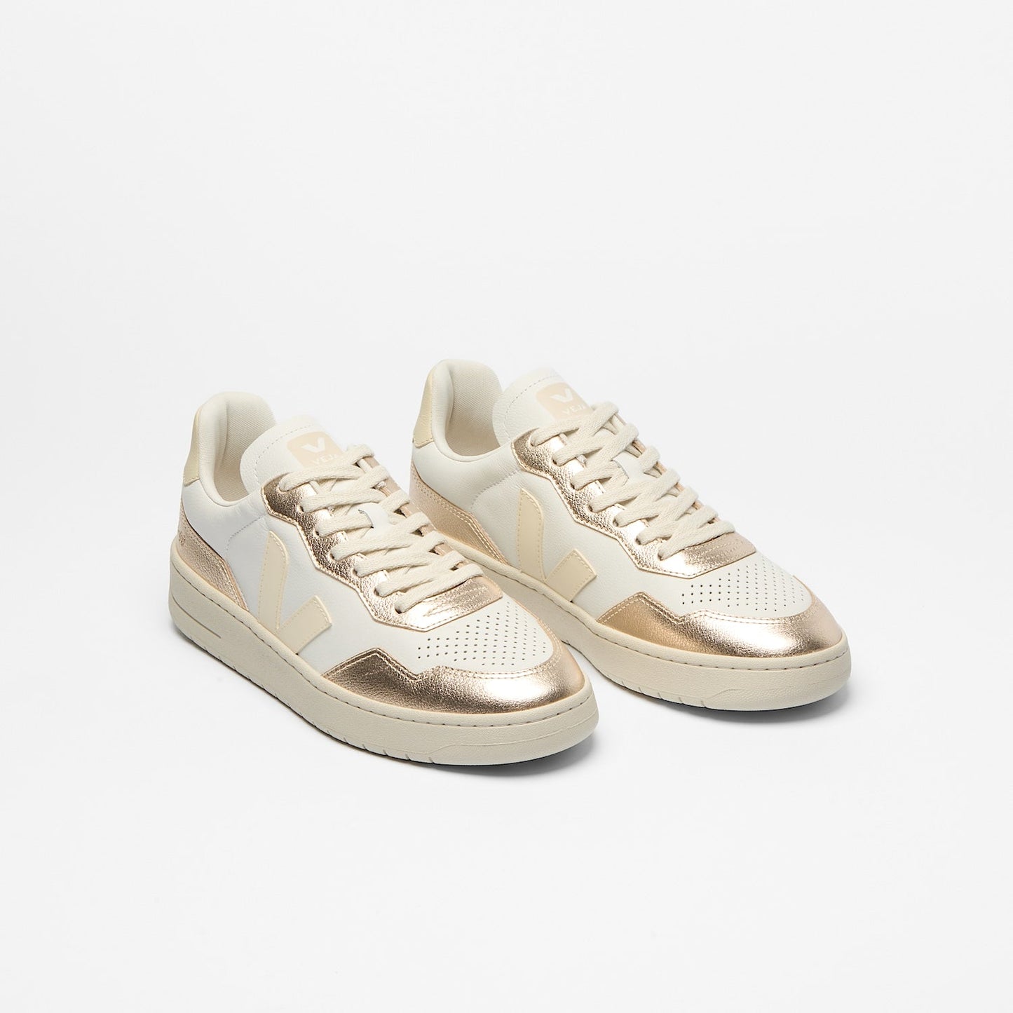 Baskets en cuir | blanc doré "v-90 - white calcaire platine"