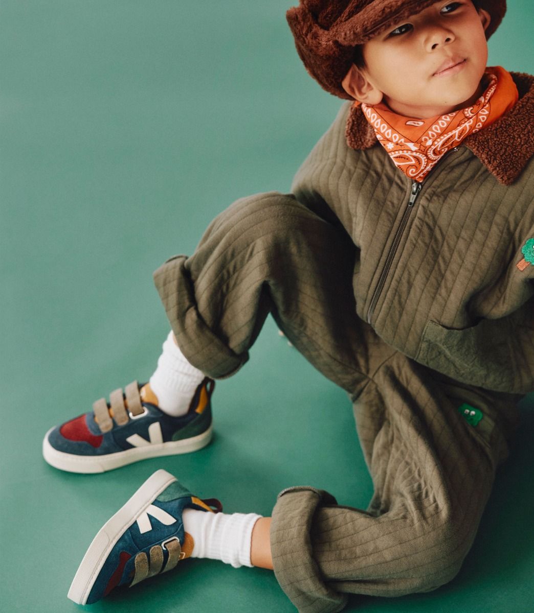 Baskets enfant en suède et cuir sans chrome | bleu "v-10 suede multico nautico"