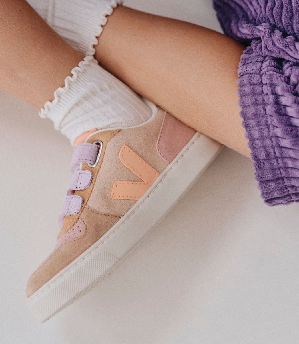 Baskets enfant en suède et cuir sans chrome | rose "v-10 suede multico sable"