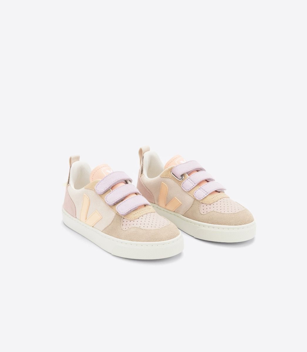Baskets enfant en suède et cuir sans chrome | rose "v-10 suede multico sable"