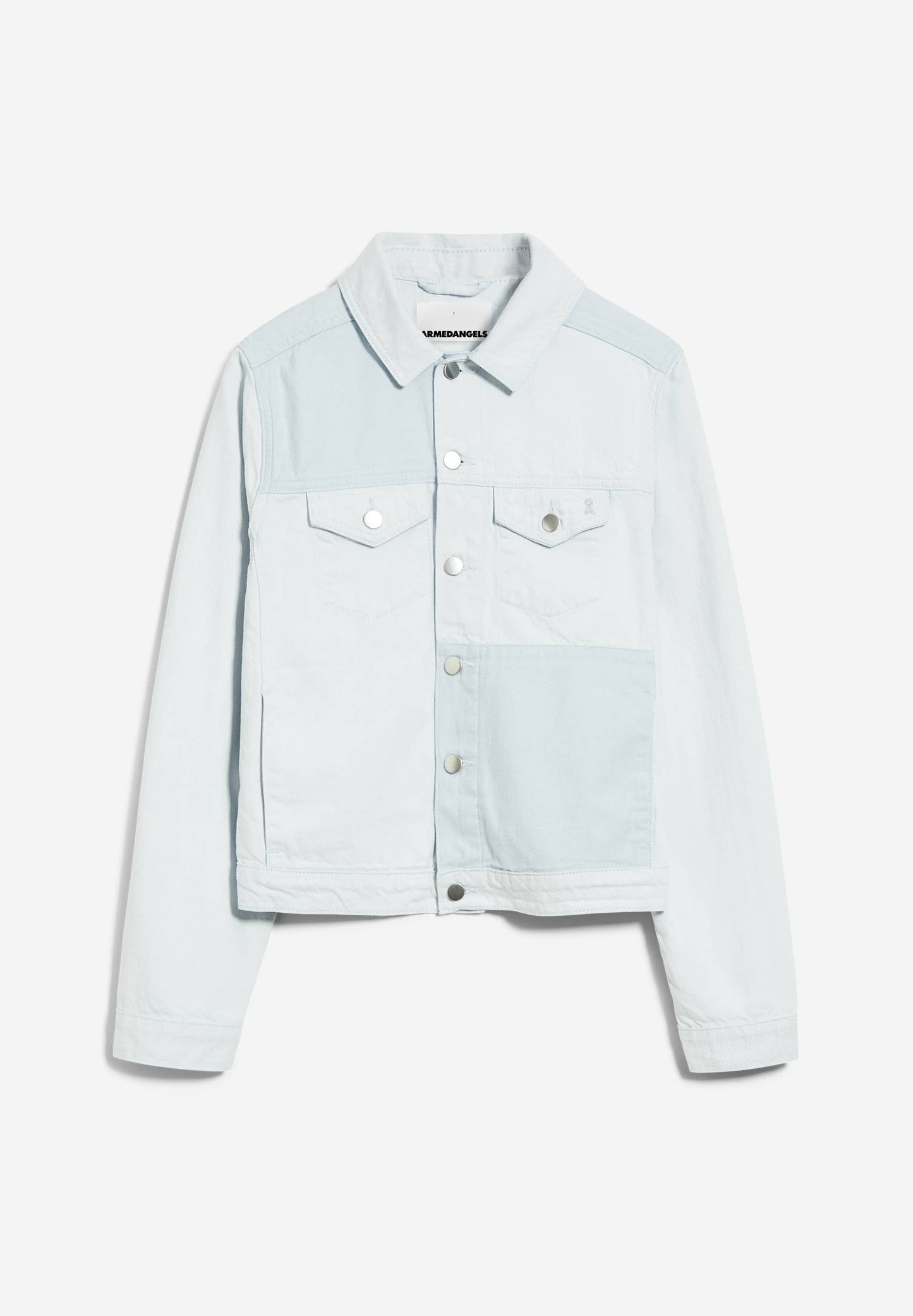 Veste en jean bleu clair colorblock en coton bio - velitaa patched blue white