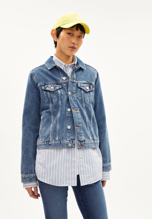 Veste en jean en coton bio et recyclé | Bleu dévalvé "velitaa retro true used wash"
