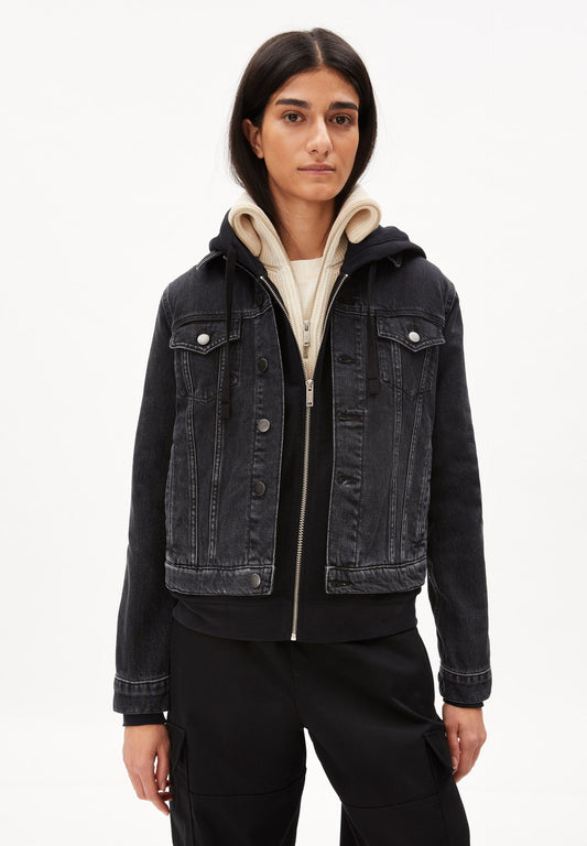 Veste en jean noire en coton bio - velitaa washed down black
