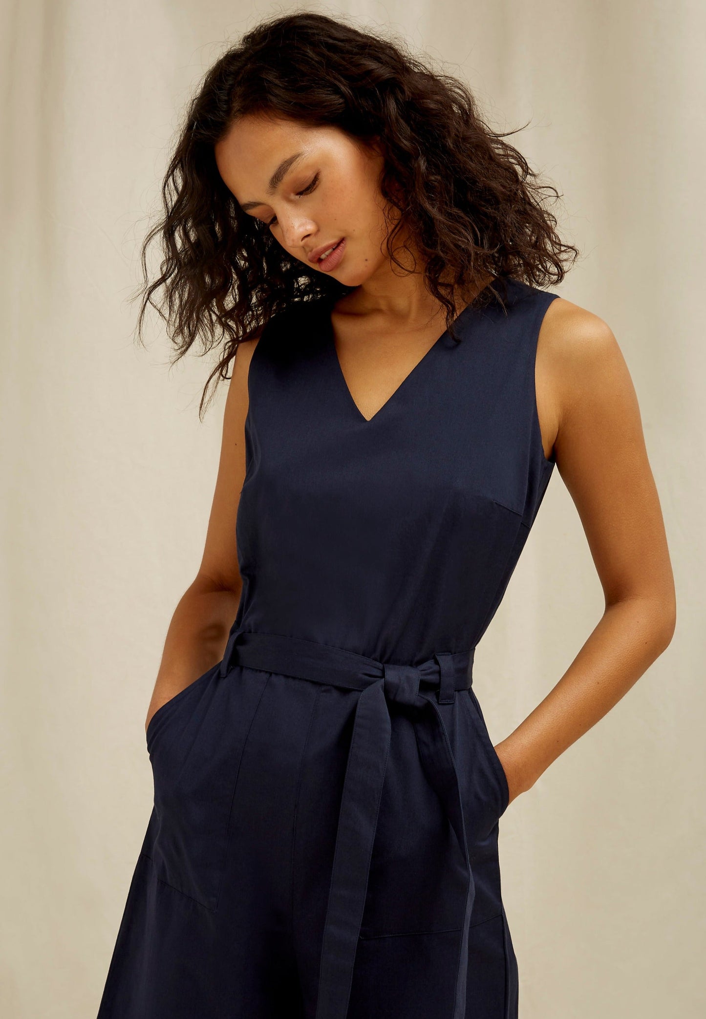 Combinaison longue marine en coton bio - Vesta