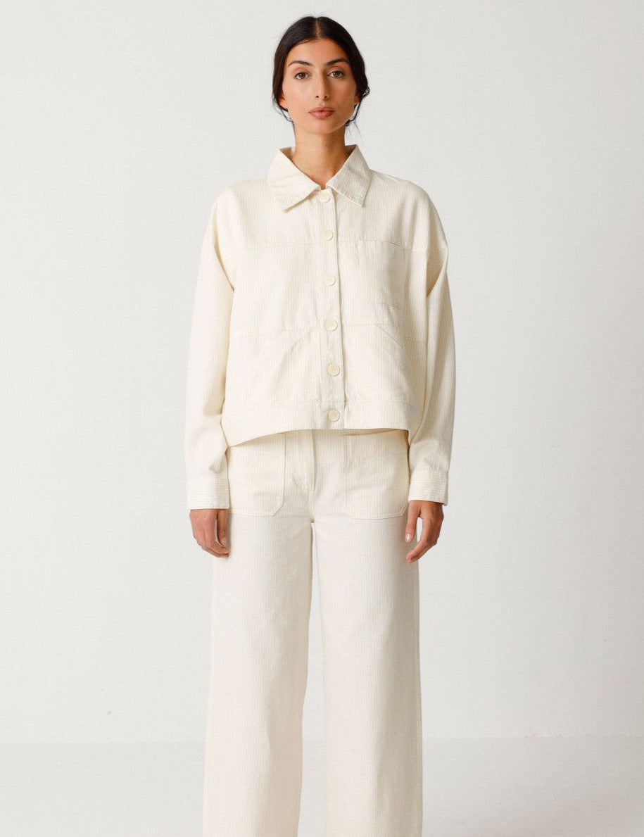 Surchemise en coton bio | Rayé beige et blanc "zohargi lines white"