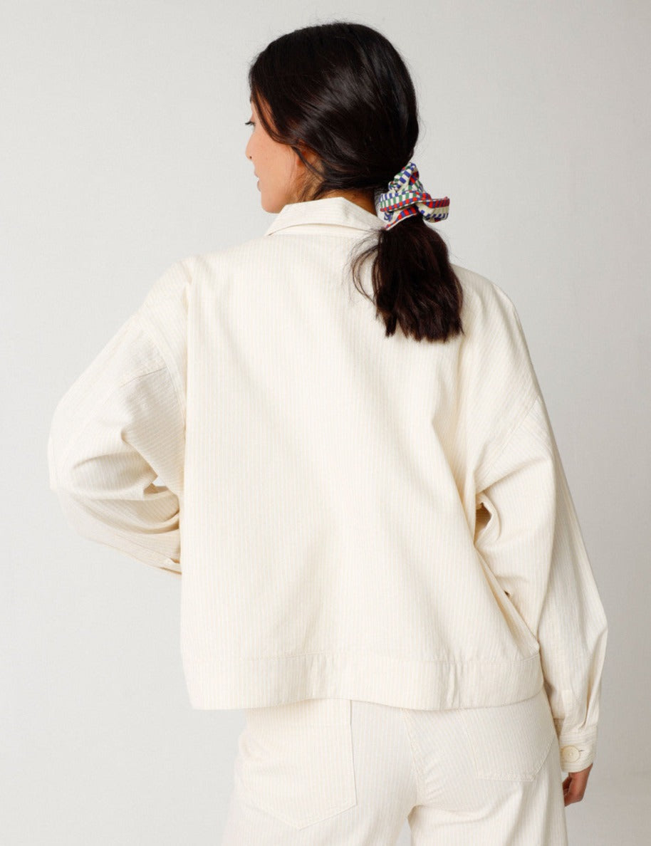 Surchemise en coton bio | Rayé beige et blanc "zohargi lines white"