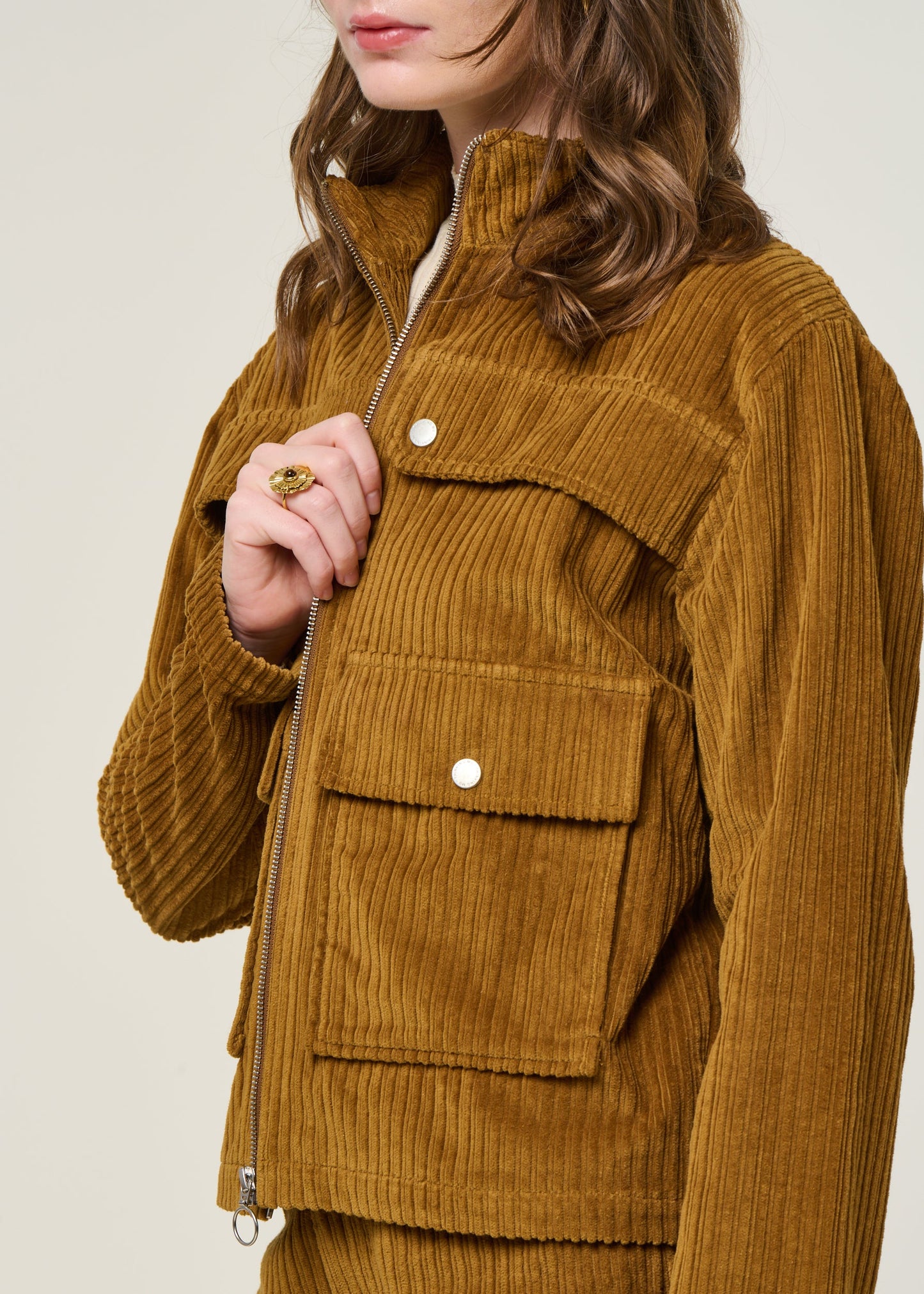 Veste velours en coton bio | camel "light oak corduroy celia jacket - brown"