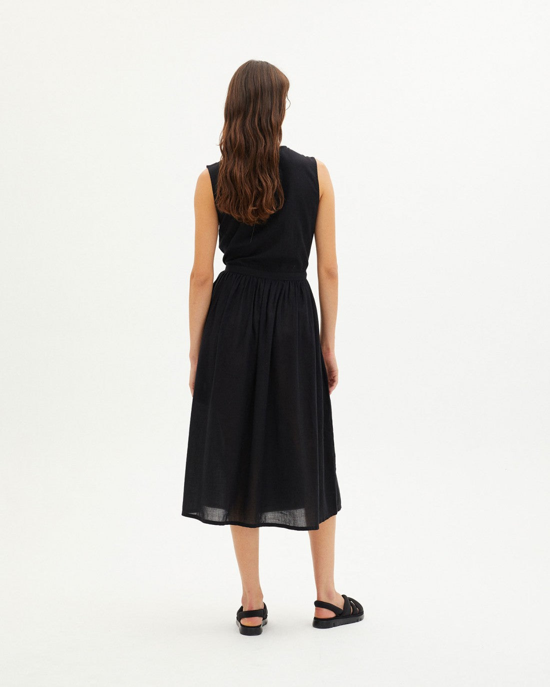 Robe midi portefeuille noir en coton bio - BLACK AMAPOLA DRESS