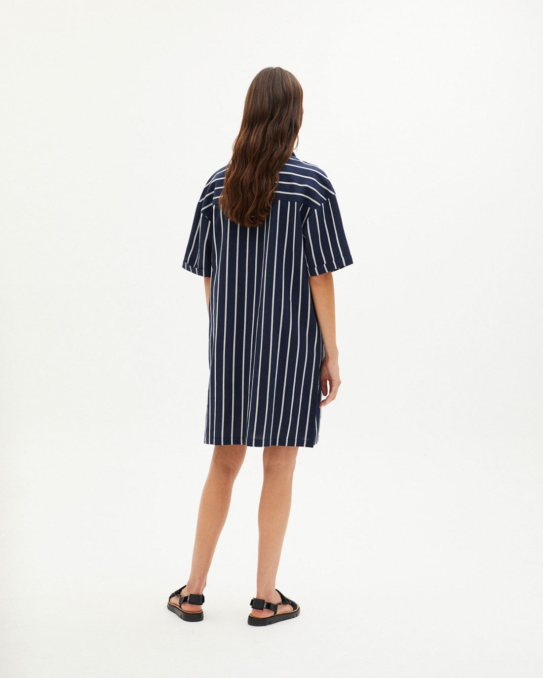 Robe chemise rayée en coton bio - NAVY STRIPPED AMBER DRESS