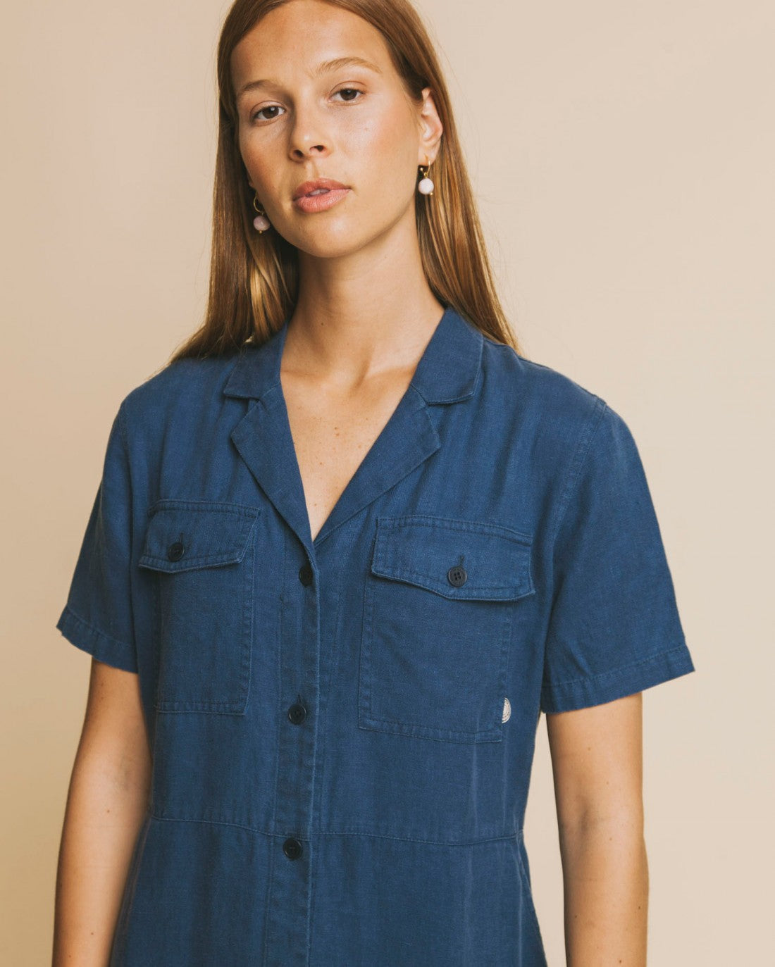 Robe bleu canard en chanvre, coton bio et tencel - Karen