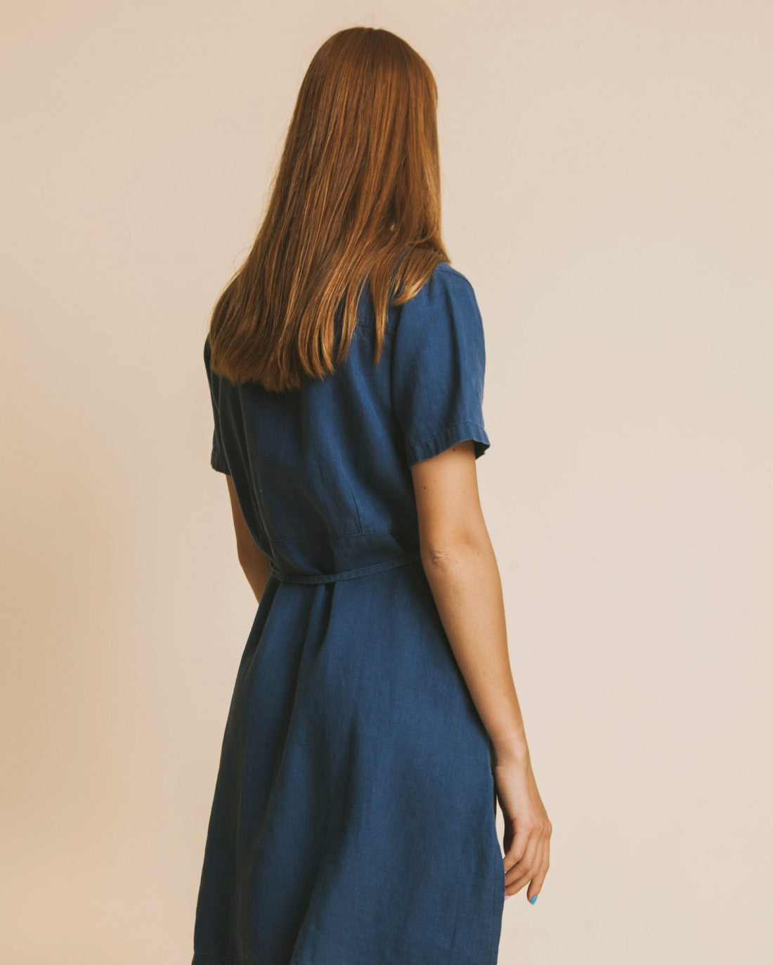 Robe bleu canard en chanvre, coton bio et tencel - Karen