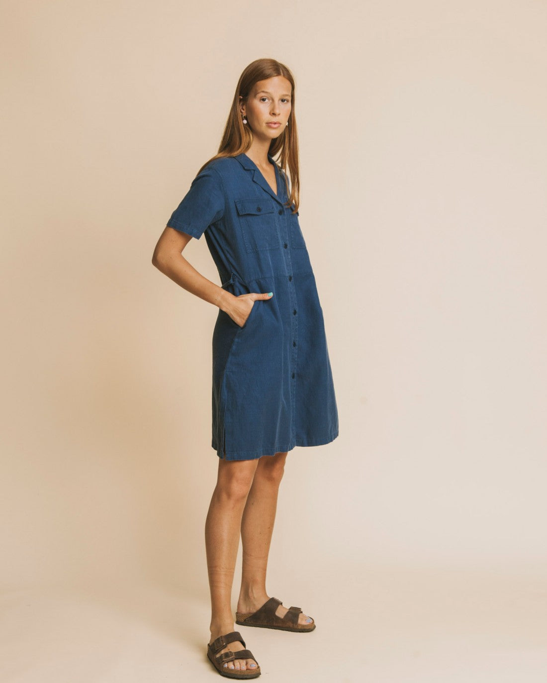 Robe bleu canard en chanvre, coton bio et tencel - Karen