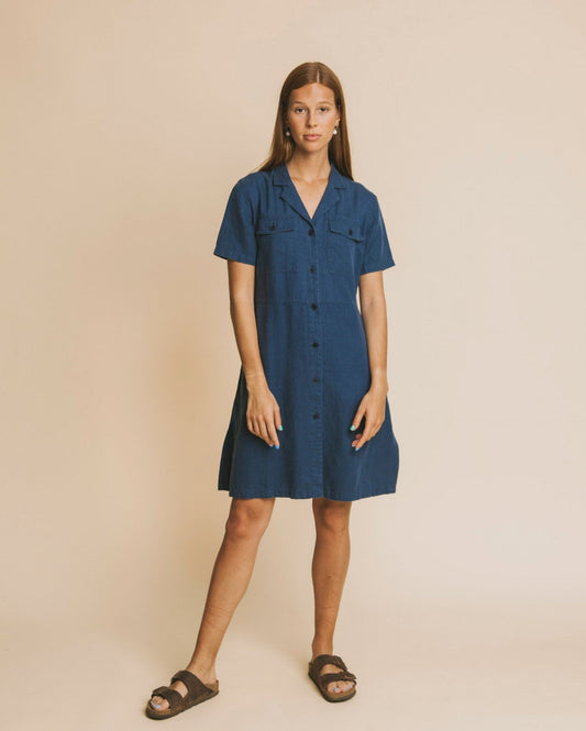 Robe bleu canard en chanvre, coton bio et tencel - Karen