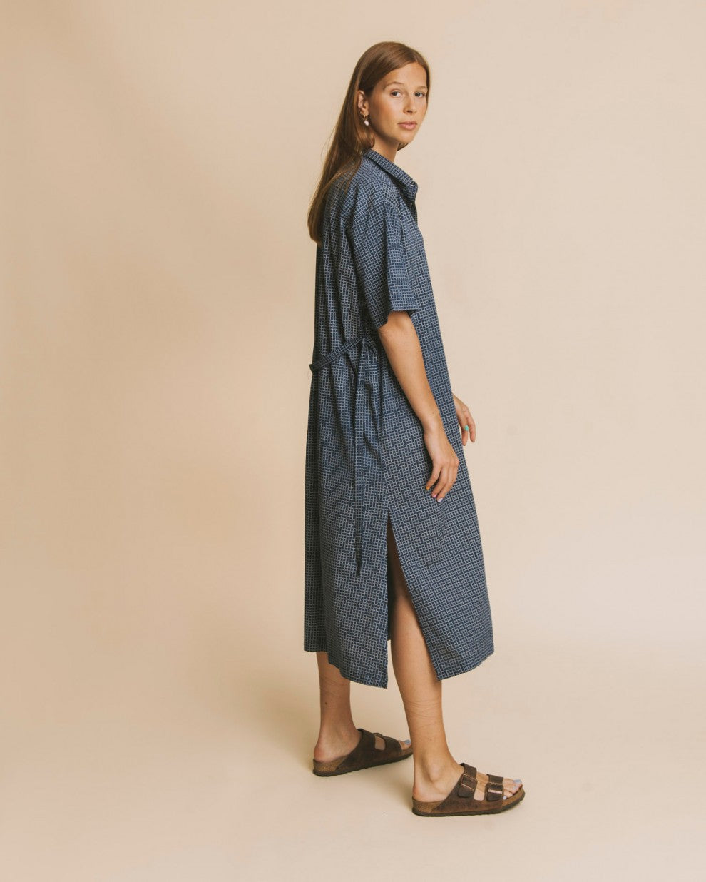 Robe longue oversize bleue en coton bio - Mandy
