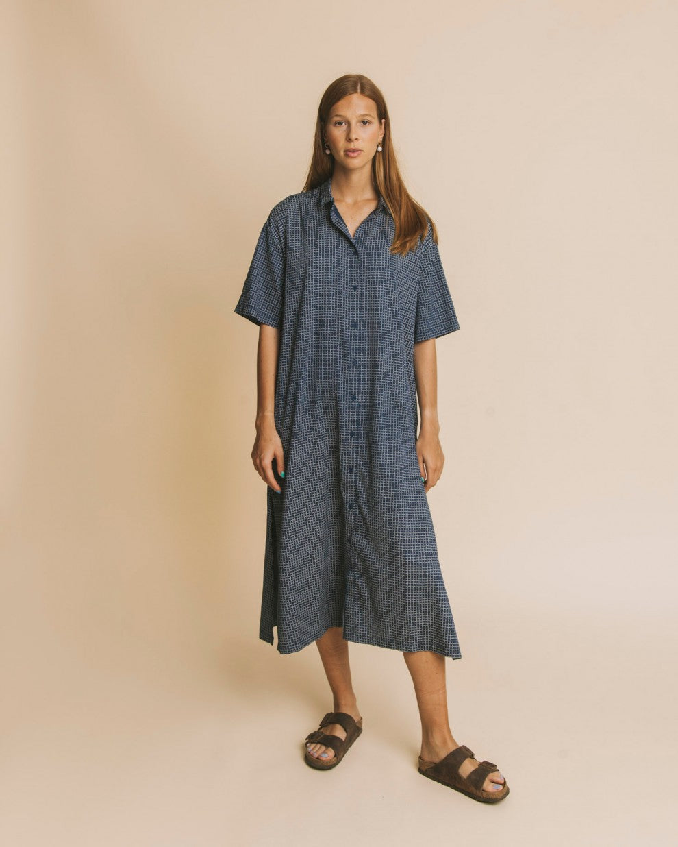Robe longue oversize bleue en coton bio - Mandy