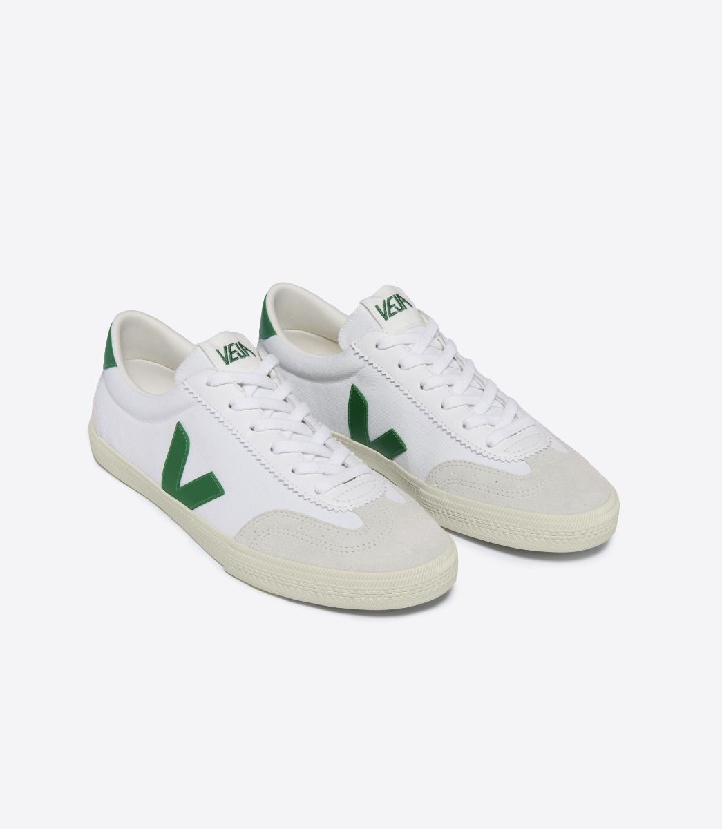 Baskets en coton bio | blanc et vert "volley canvas white emeraude"