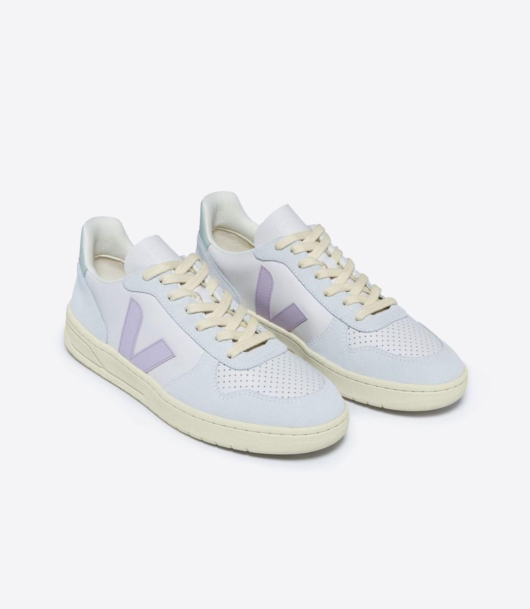Baskets en cuir et suède | blanc et violet "v-10 leather gravel parme menthol"