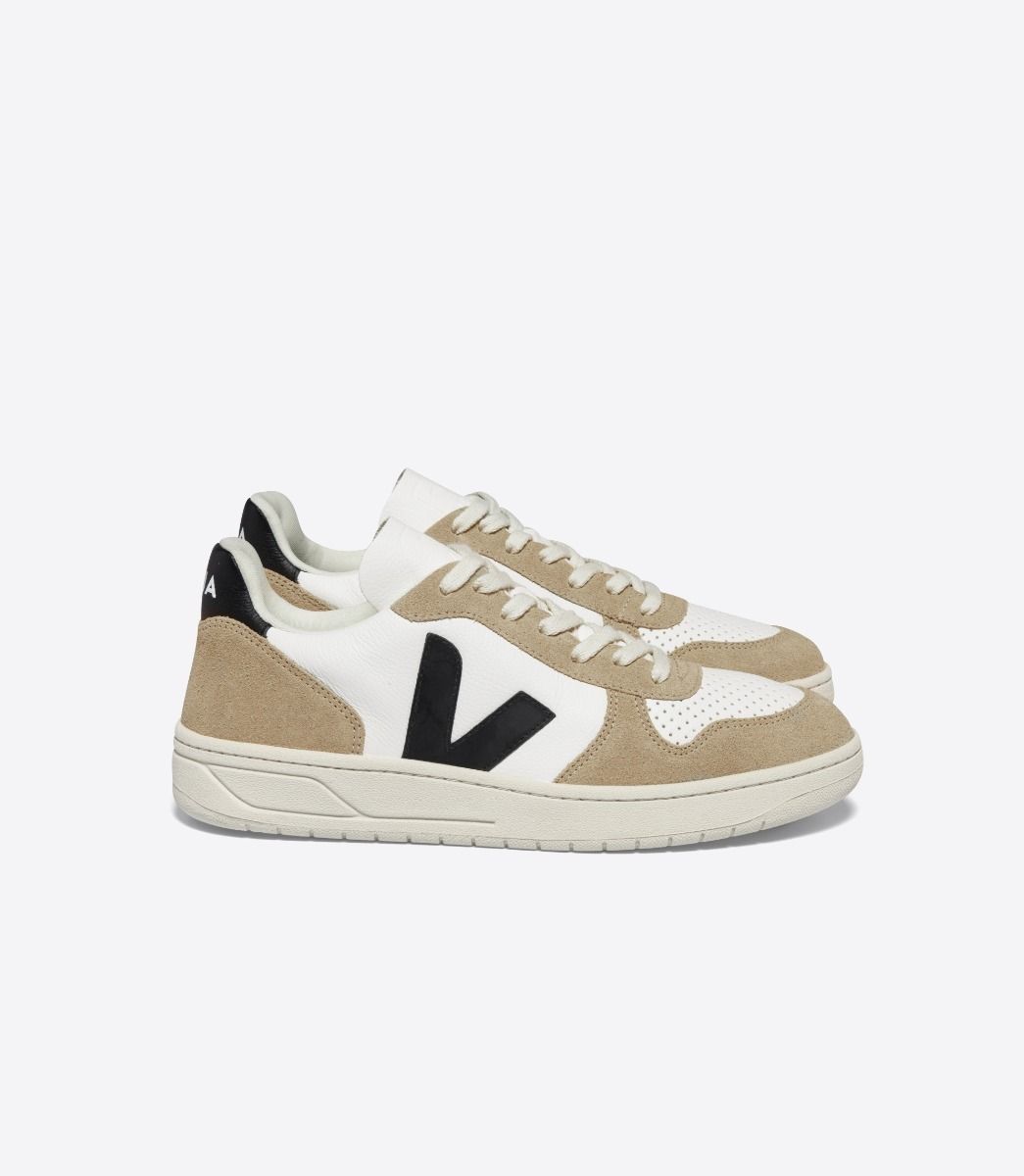 Baskets en cuir sans chrome | beige et noir "v-10 chromefree leather white black sahara"