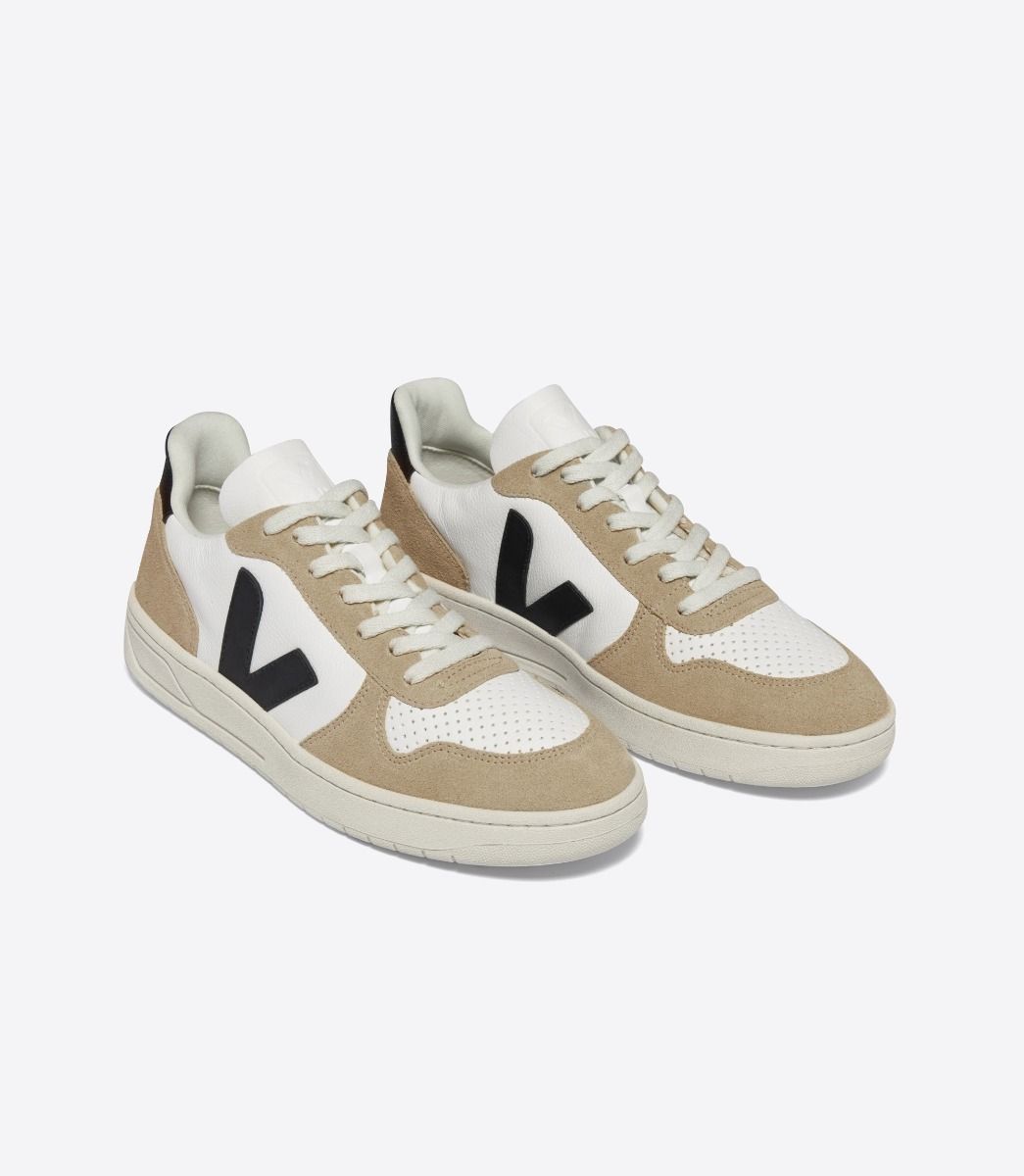 Baskets en cuir sans chrome | beige et noir "v-10 chromefree leather white black sahara"