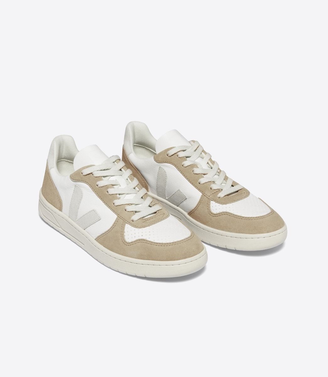Baskets en suède et cuir sans chrome | beige "v-10 chromefree leather white natural sahara"