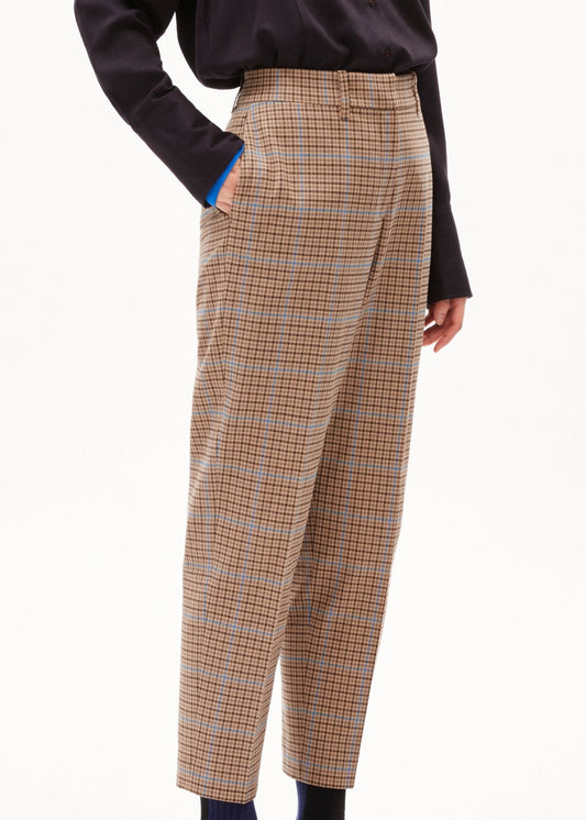 Pantalon à pinces en coton bio | Carreaux "warmaar pattern dry bark"