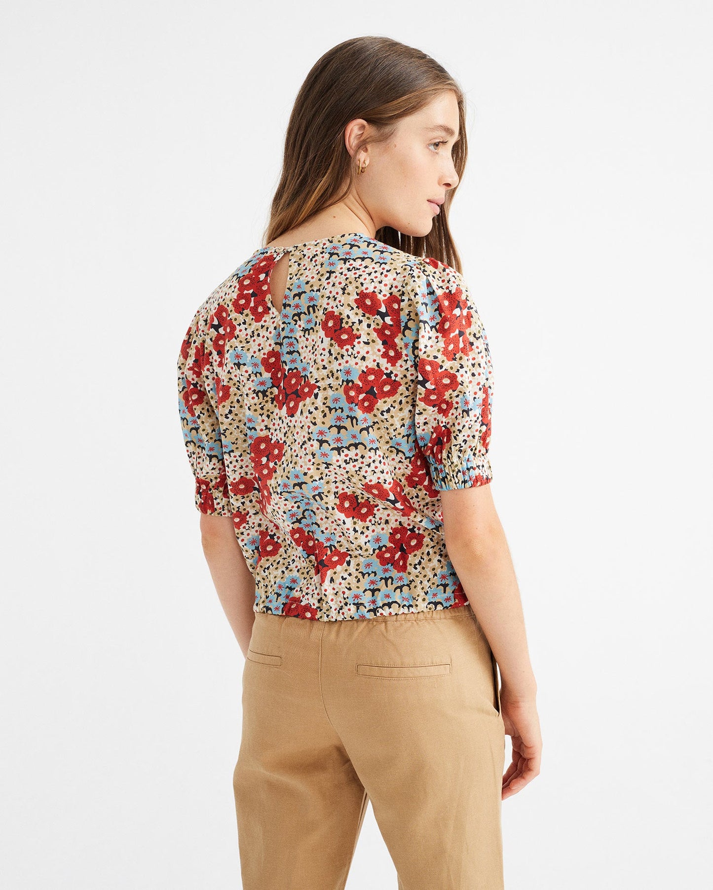 Blouse à manches courtes fleurie en coton bio - Iris