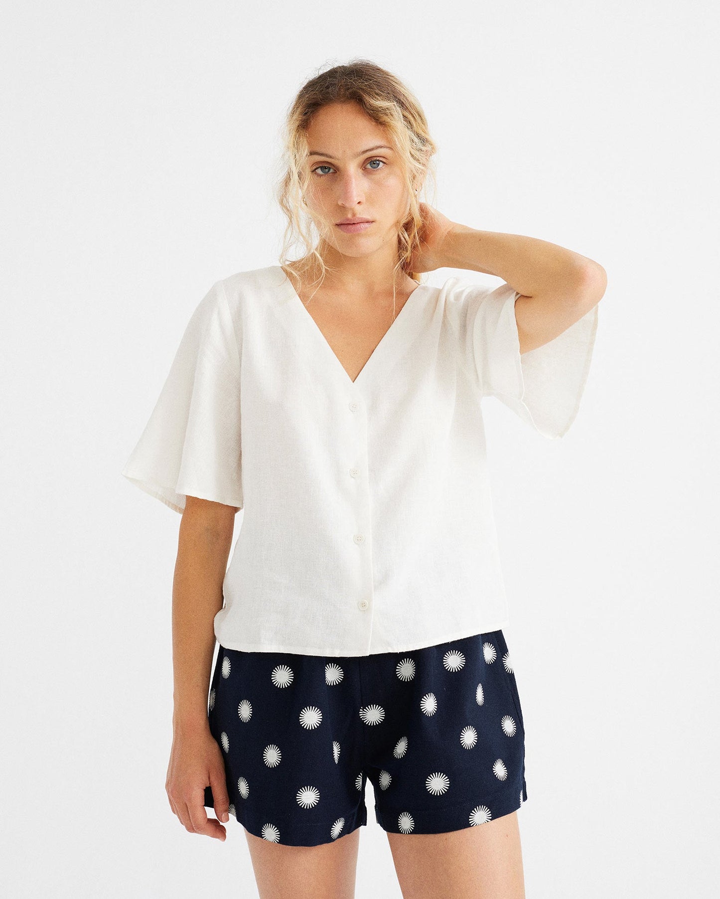 Blouse boutonnée blanche en chanvre et tencel - Libelula
