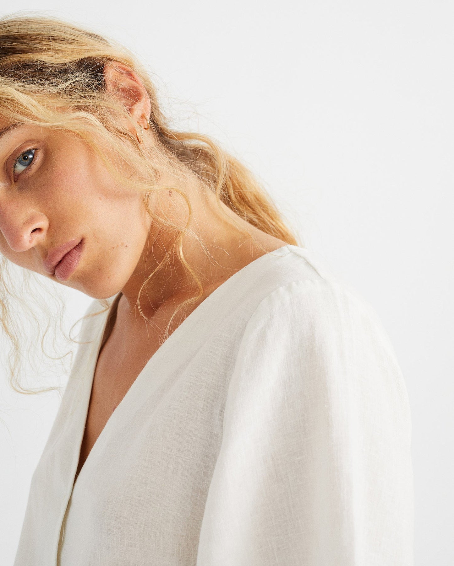 Blouse boutonnée blanche en chanvre et tencel - Libelula