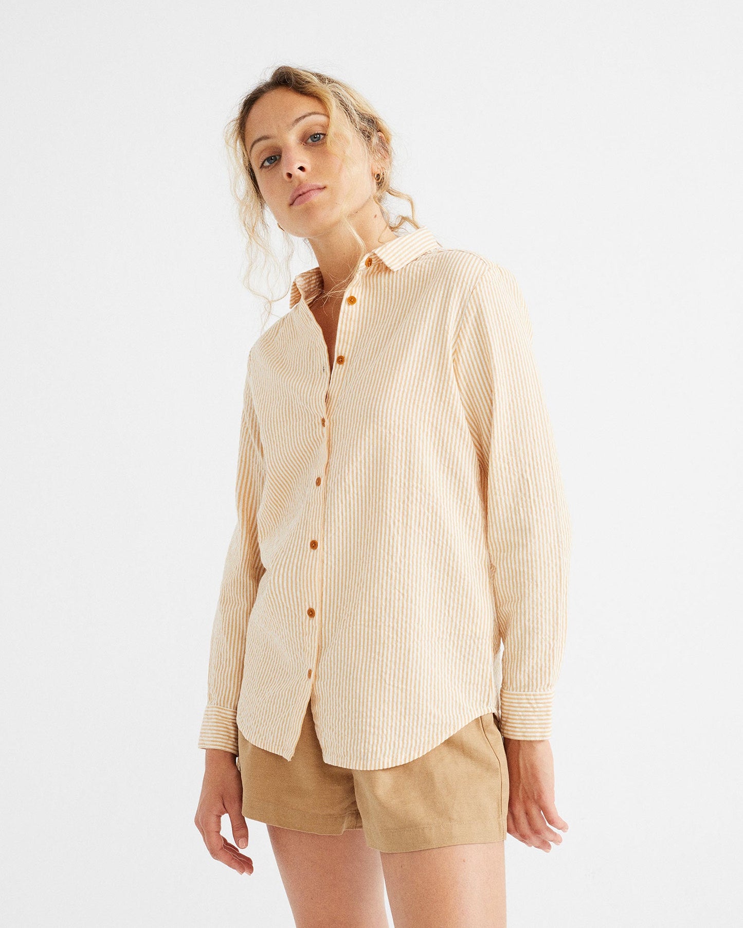 Chemise rayée orange en coton bio - Seersucker mapple