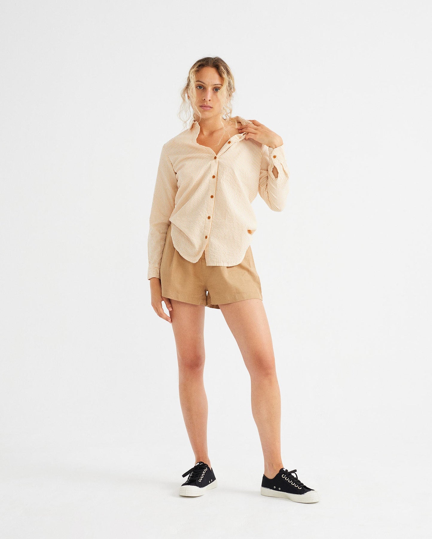 Chemise rayée orange en coton bio - Seersucker mapple