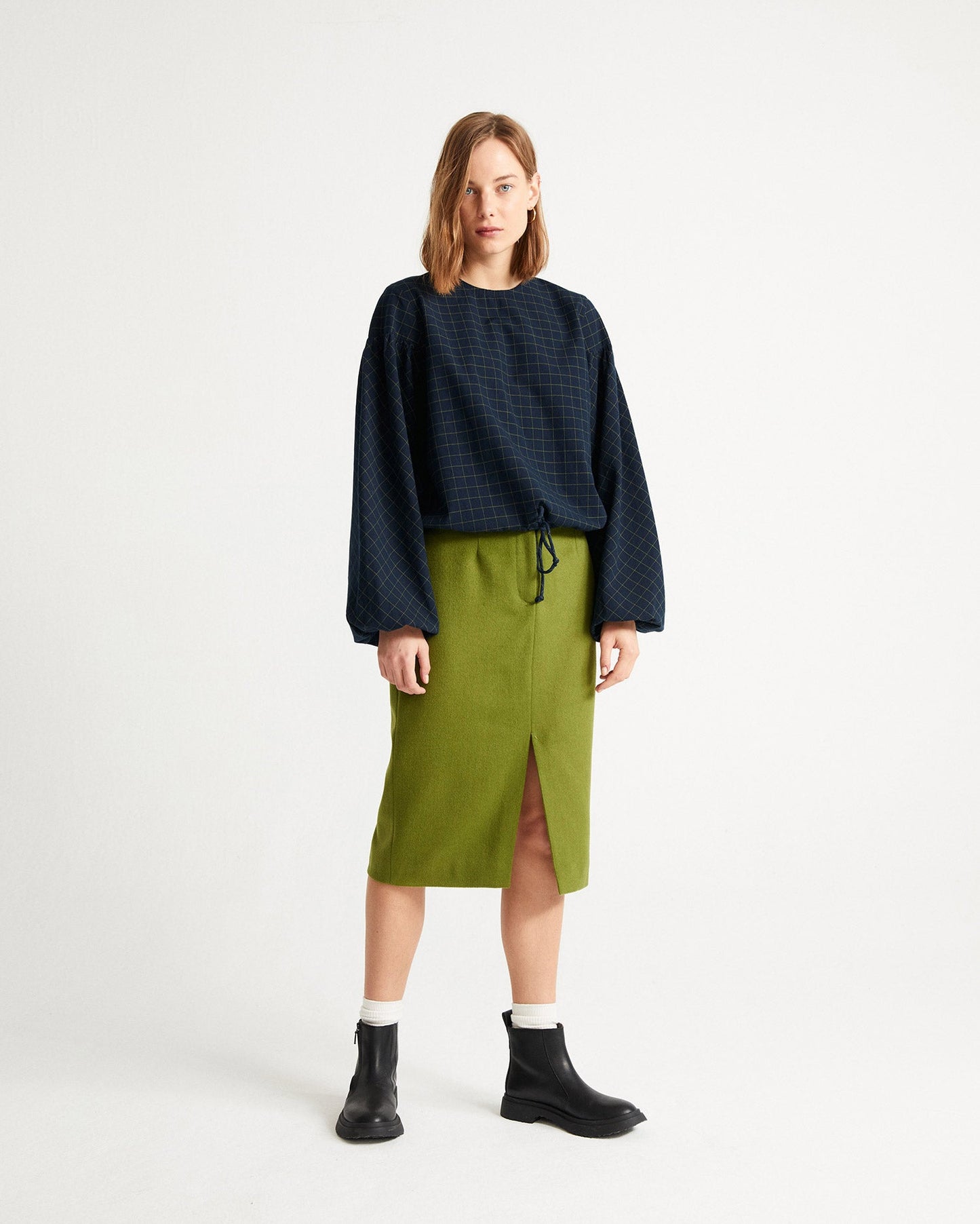 Blouse marine carreaux en coton bio - boann navy