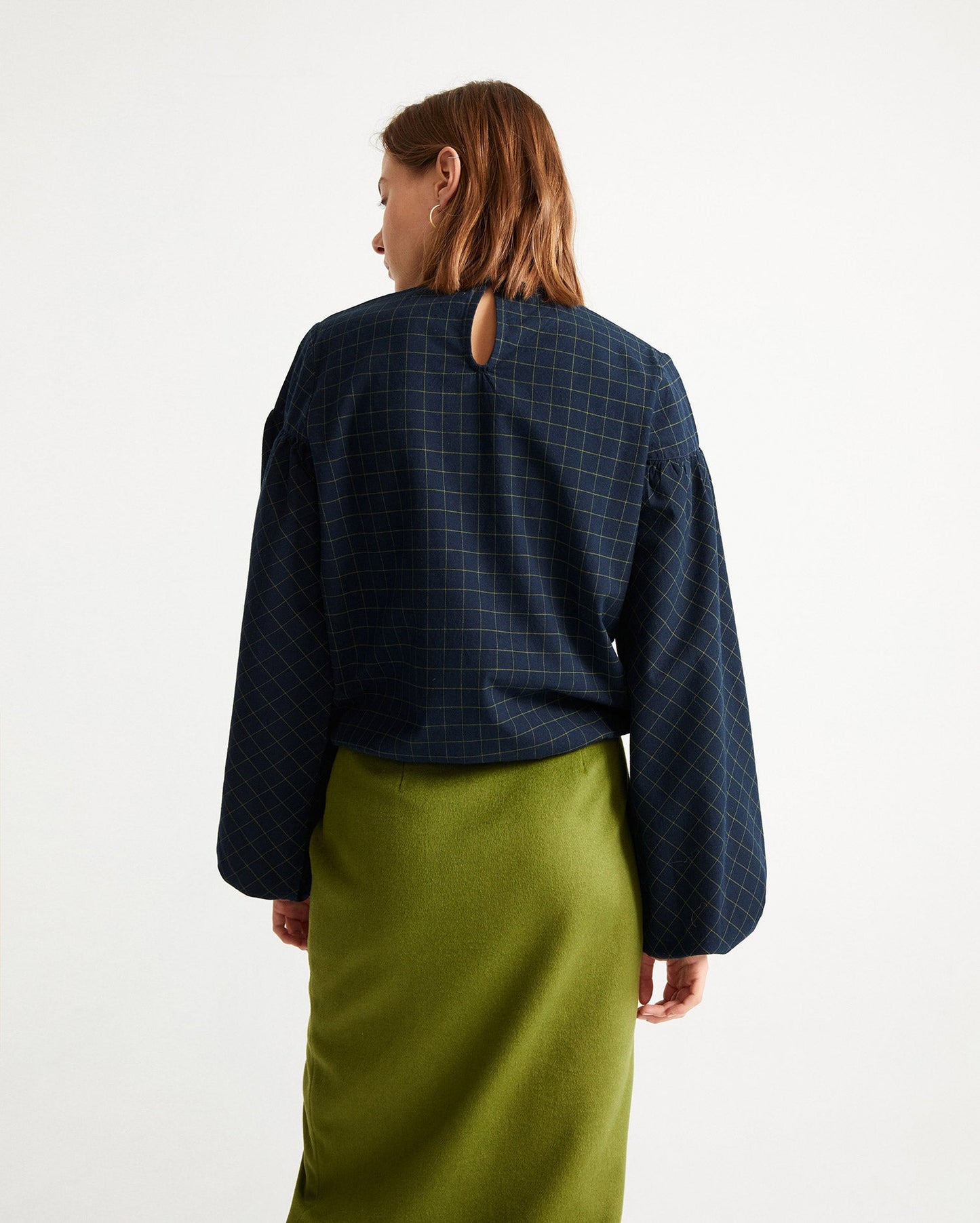 Blouse marine carreaux en coton bio - boann navy