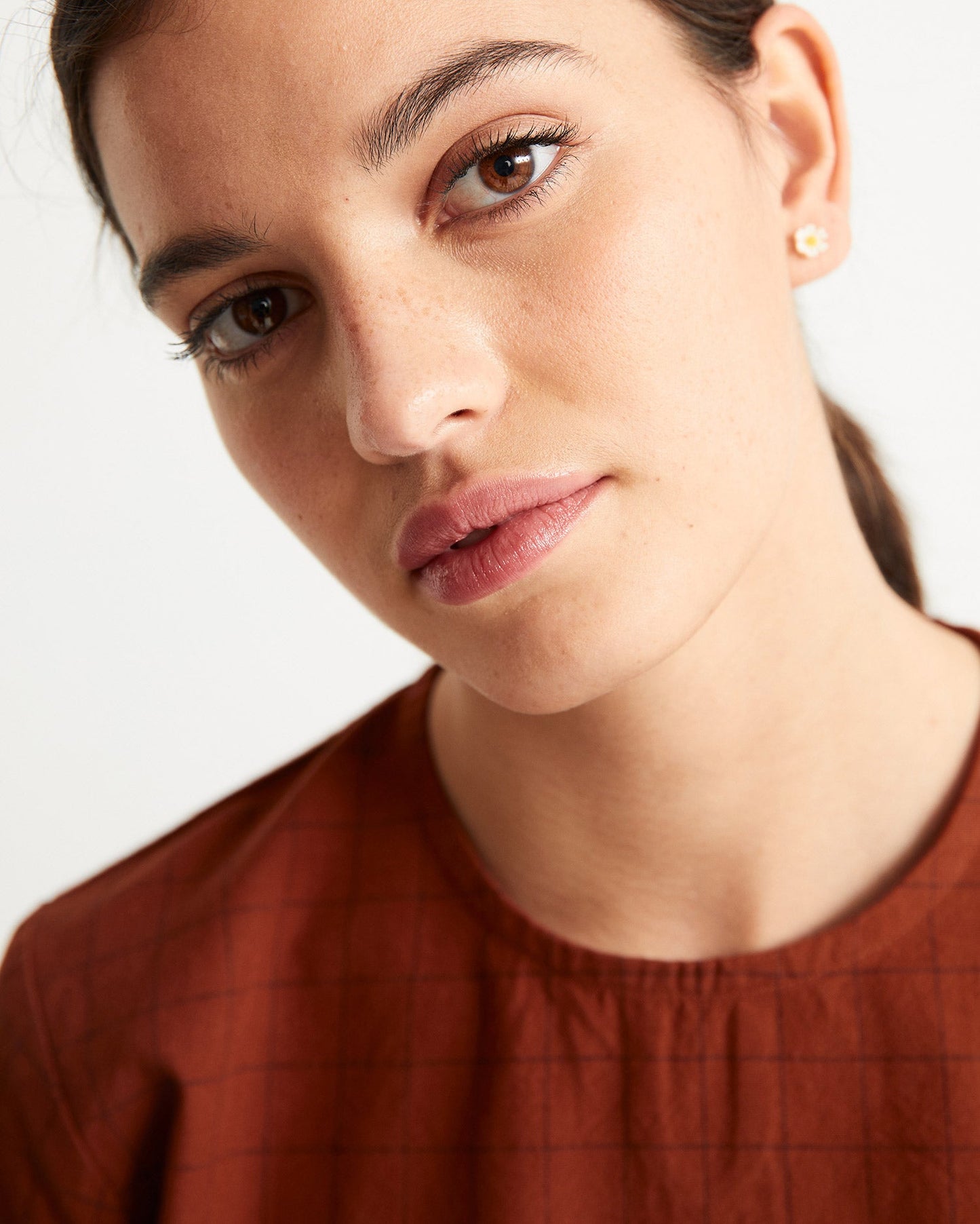 Blouse rouille à fins carreaux en coton bio - boann clay red