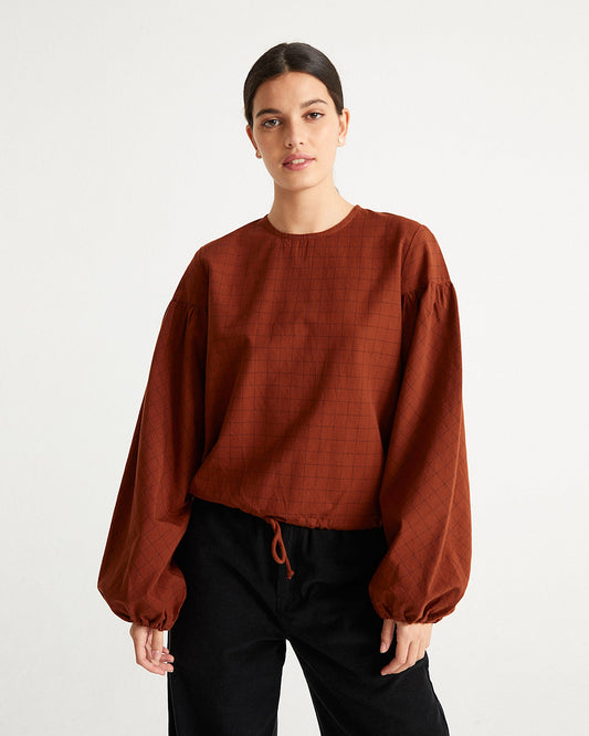 Blouse rouille à fins carreaux en coton bio - boann clay red