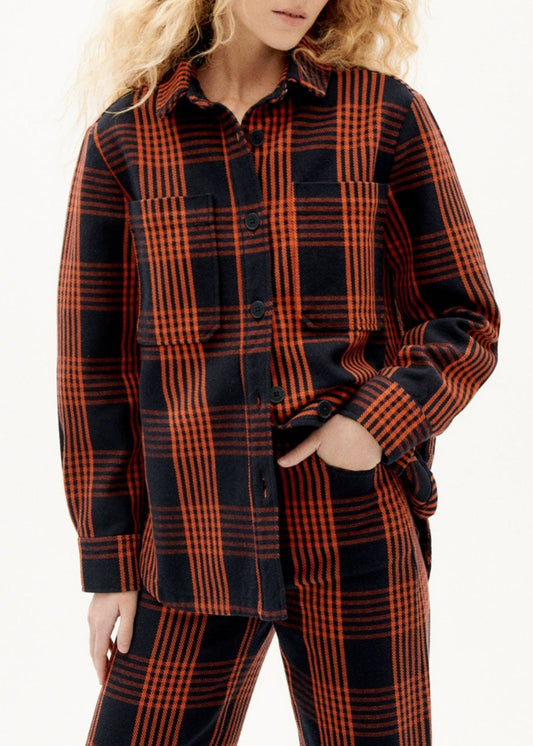 Veste en coton bio | carreaux  "thick checks norita overshirt orange"