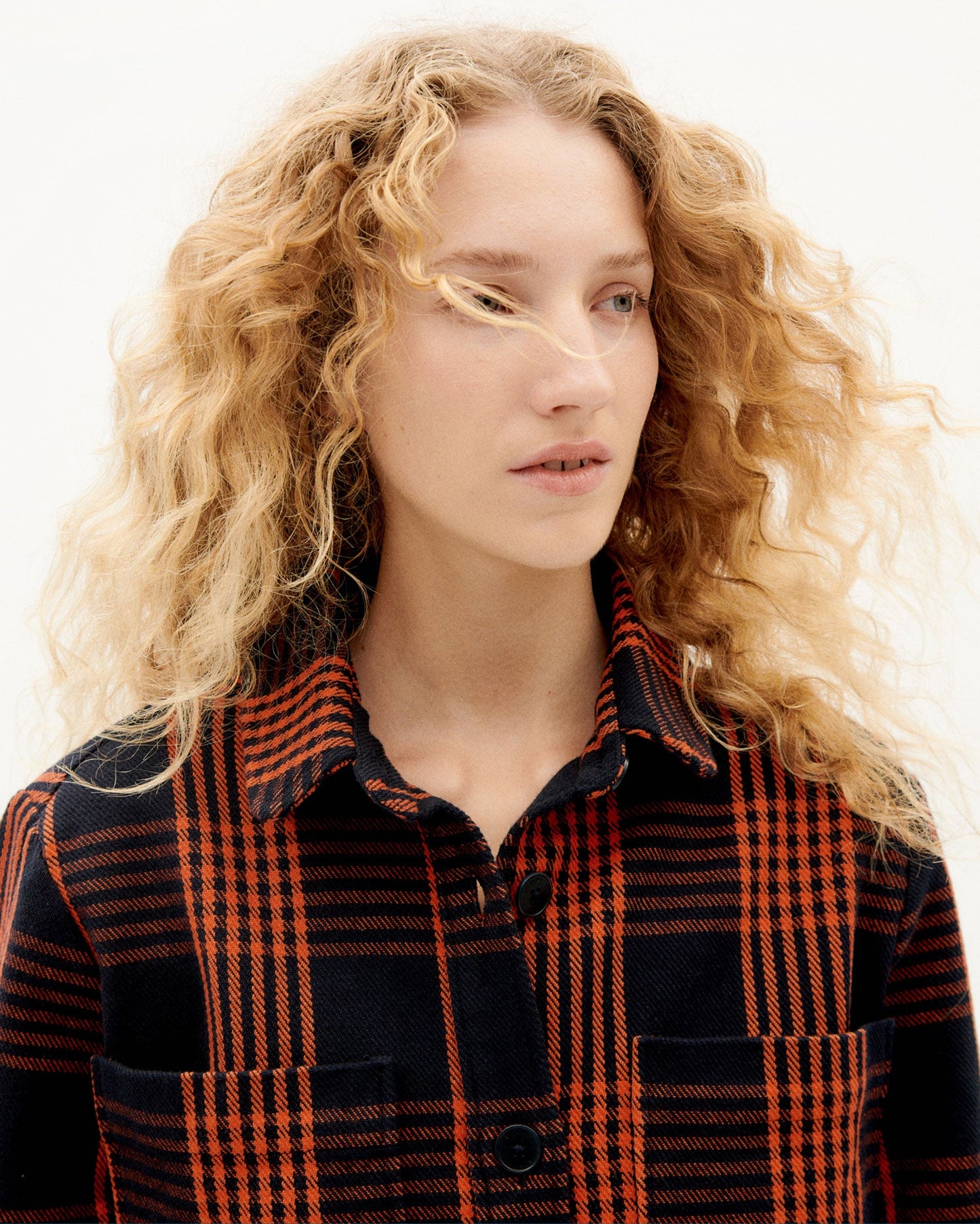 Veste en coton bio | carreaux  "thick checks norita overshirt orange"