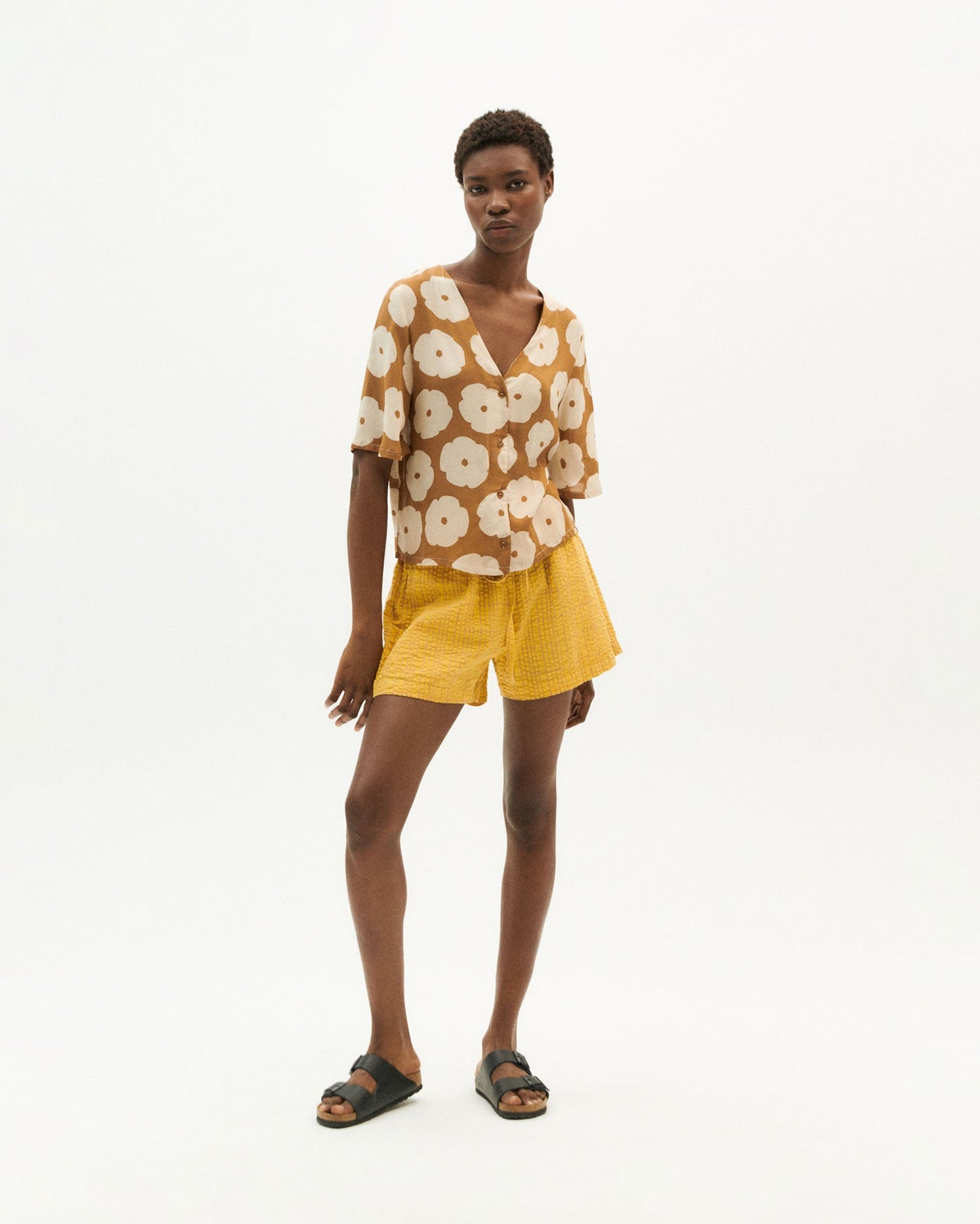 Chemise marron à motifs fleuris en ecovero - poppy libelula blouse
