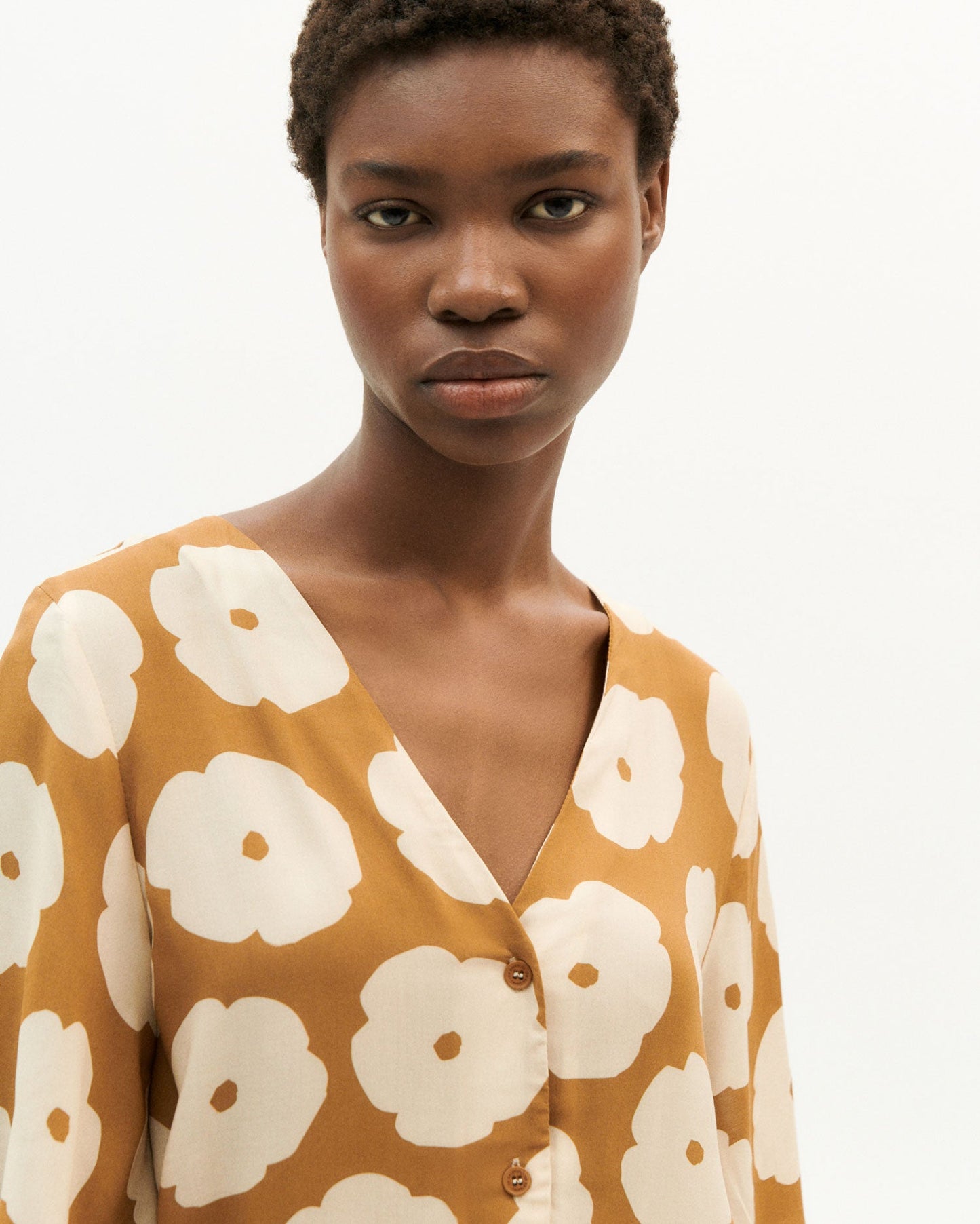 Chemise marron à motifs fleuris en ecovero - poppy libelula blouse