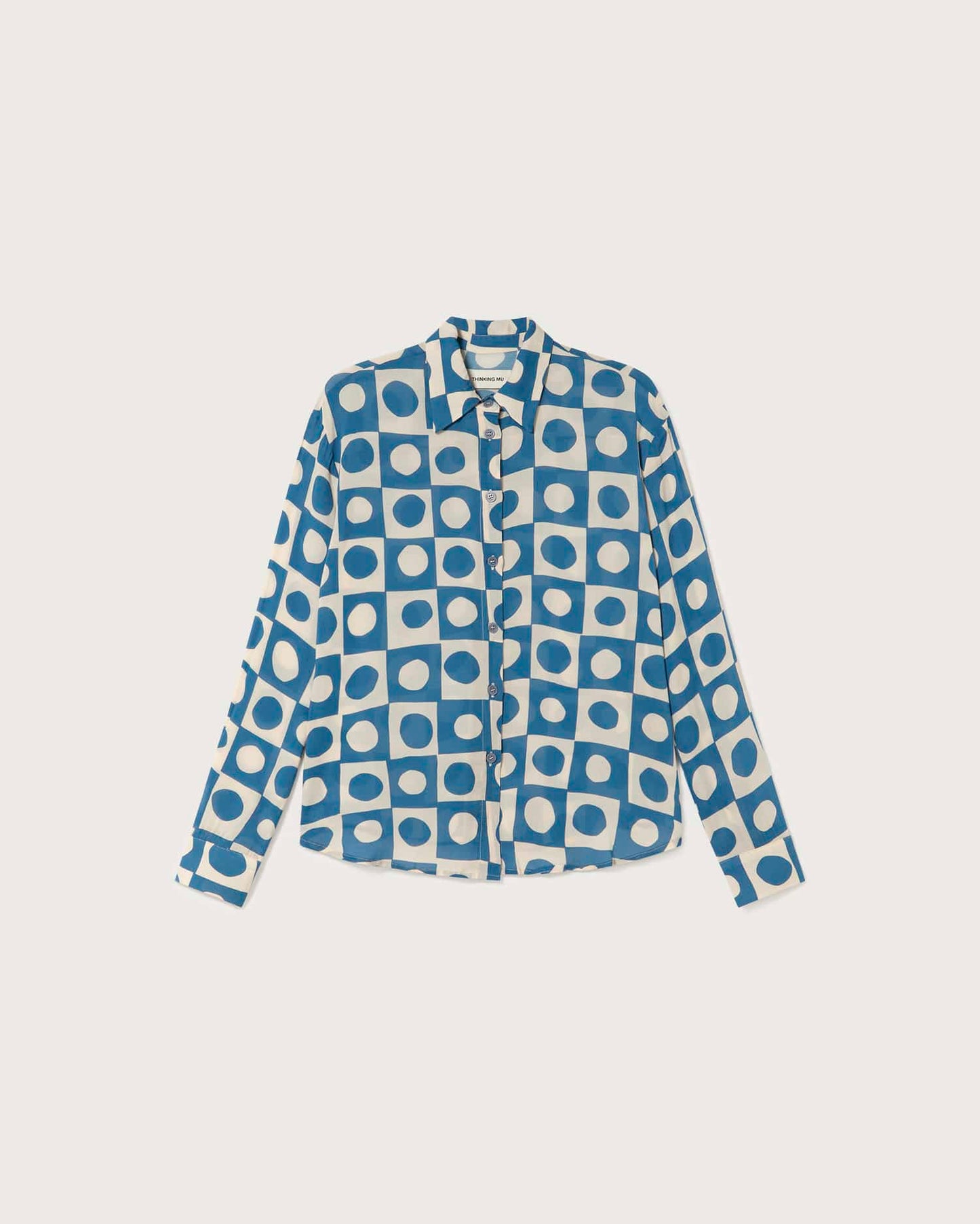 Chemisier à motifs en ecovero | blanc et bleu "blue big spots kati blouse"