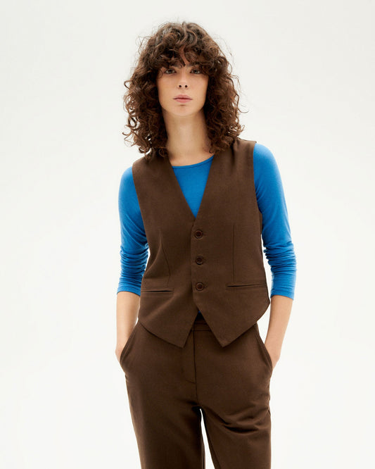 Gilet sans manches en coton bio | Marron "dark brown edith vest"