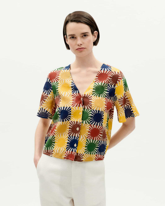 Chemisette à motifs en coton bio | Multicolore "small sol grid libelula blouse"