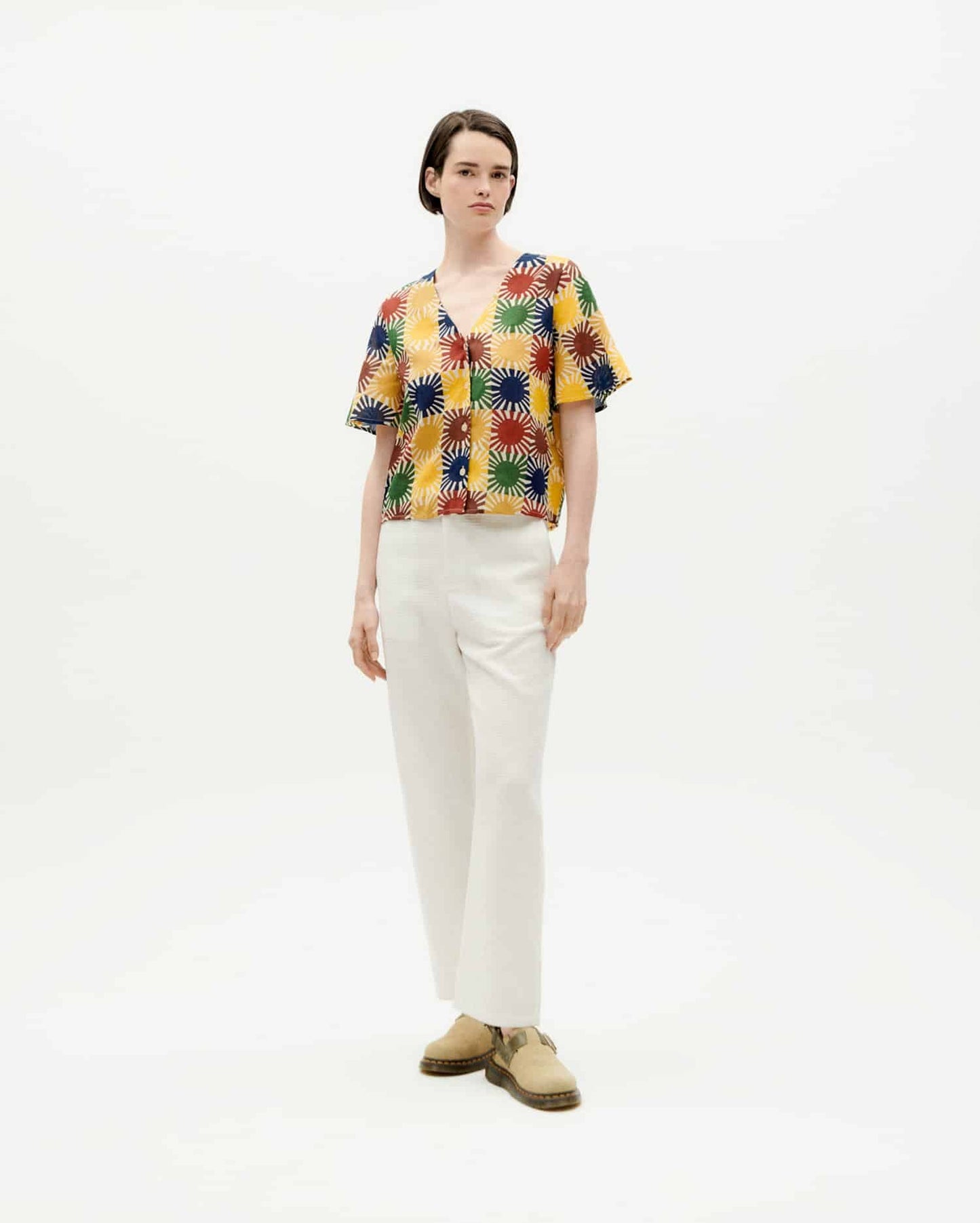 Chemisette à motifs en coton bio | Multicolore "small sol grid libelula blouse"