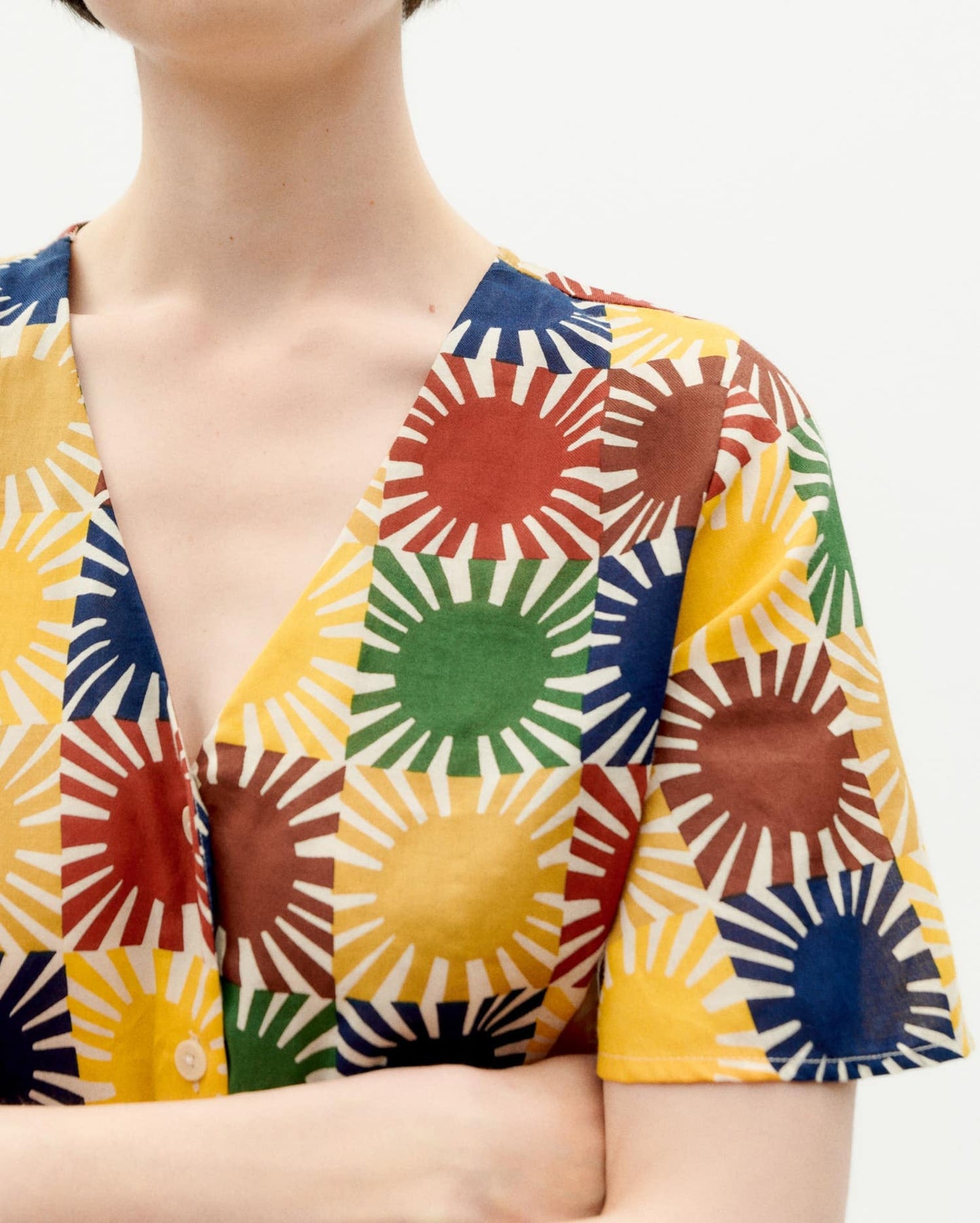 Chemisette à motifs en coton bio | Multicolore "small sol grid libelula blouse"