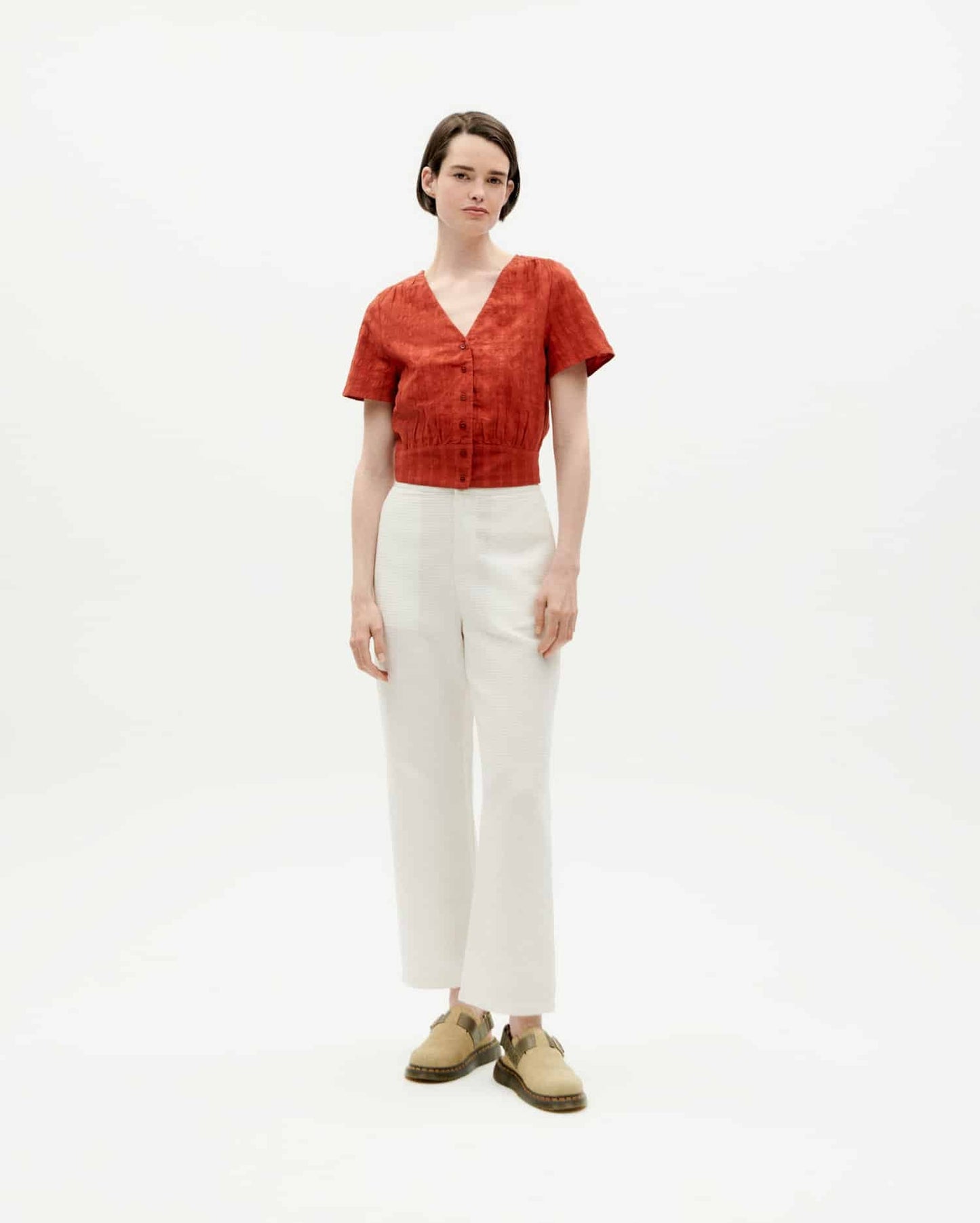Blouse manche courte en coton bio | orange "orangered cuadrito celina blouse"