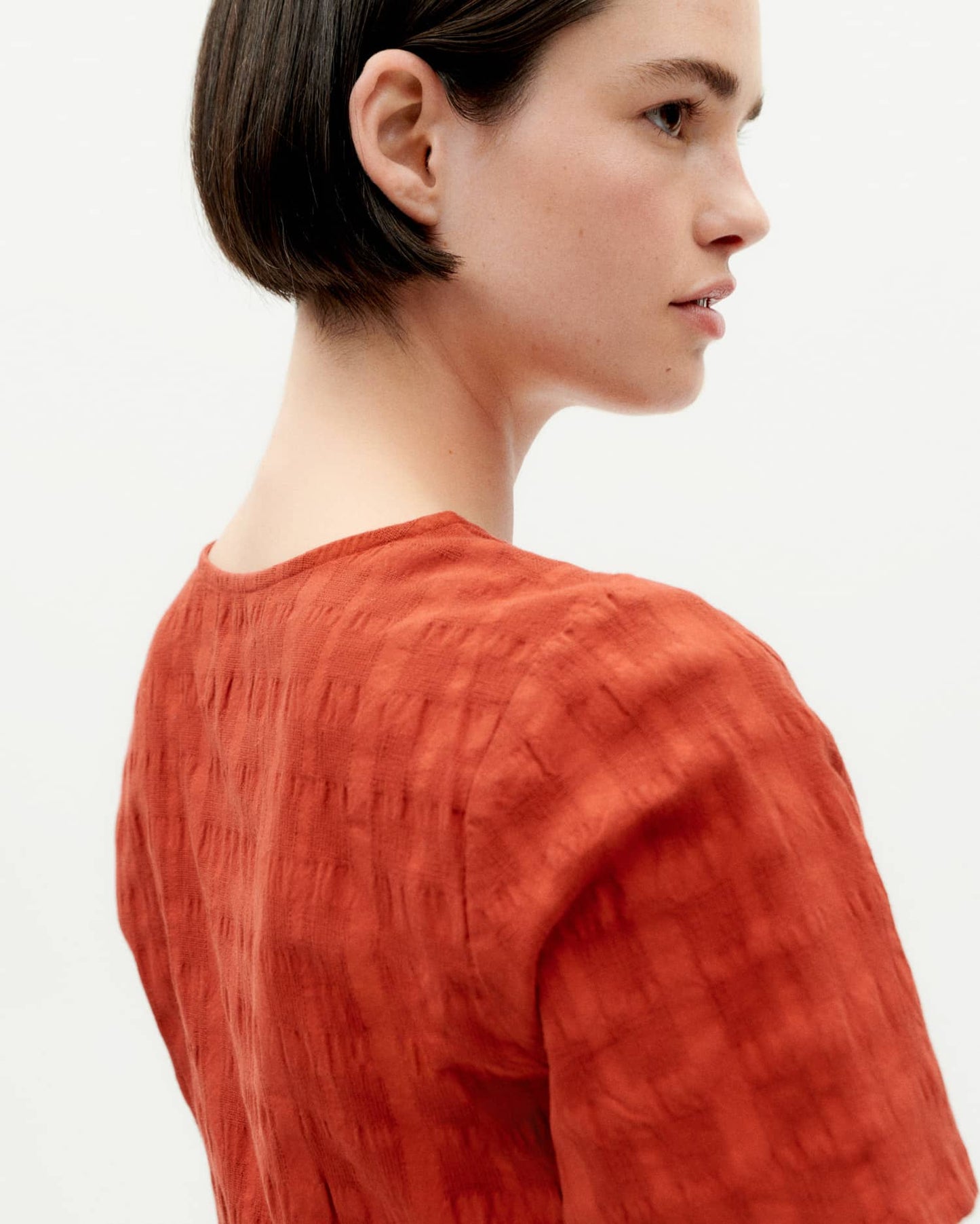 Blouse manche courte en coton bio | orange "orangered cuadrito celina blouse"